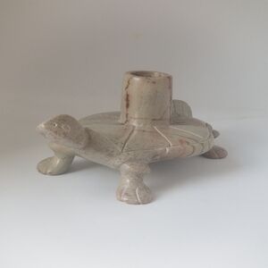 Vintage Kissi Soapstone Turtle Candle Holder Carving